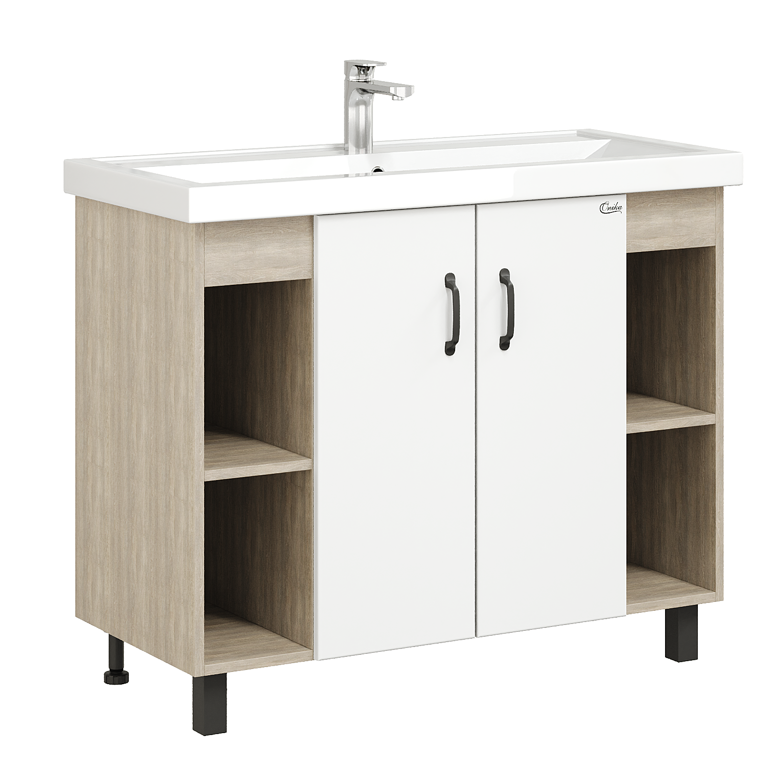 Мебель для ванной Оника Тимбер 100, цвет белый матовый / дуб сонома