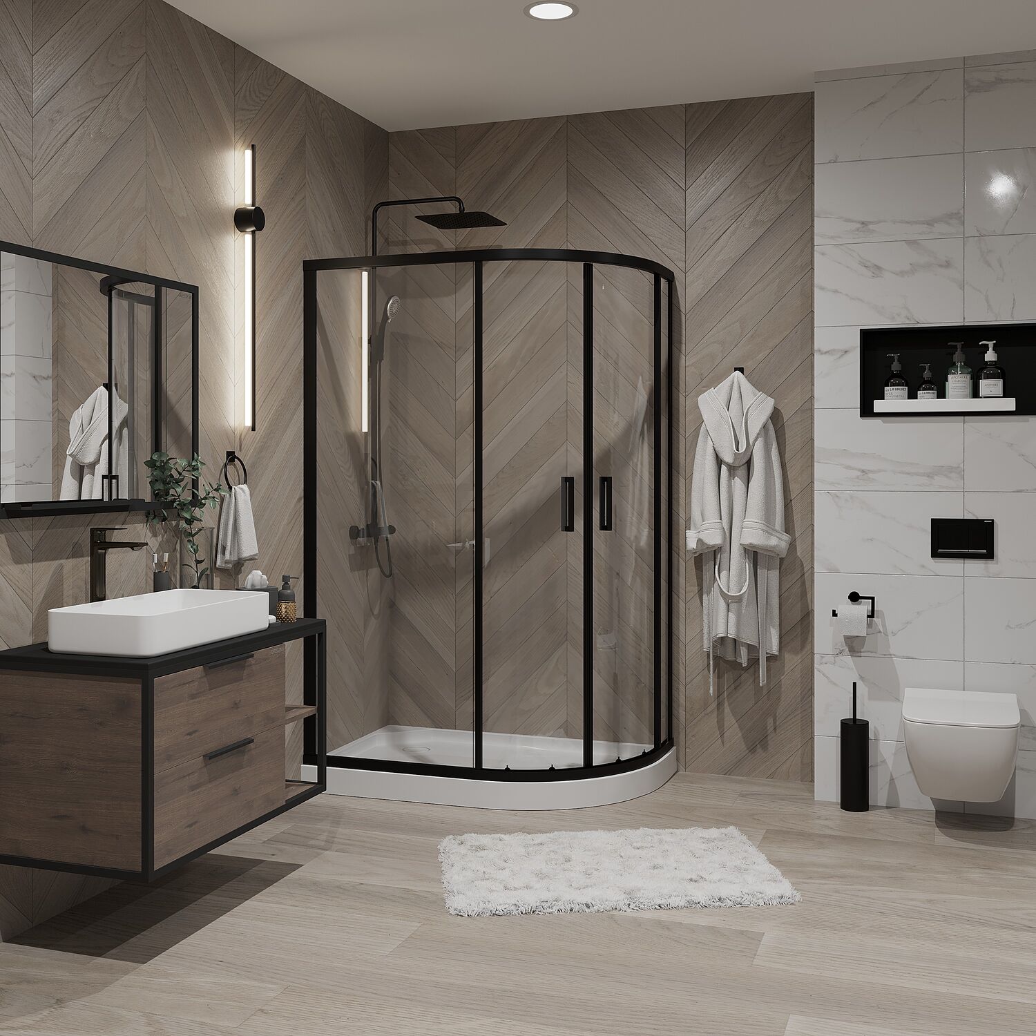 Душевой уголок Niagara Nova NG-6821-08 Black 120х80, стекло прозрачное, профиль черный матовый