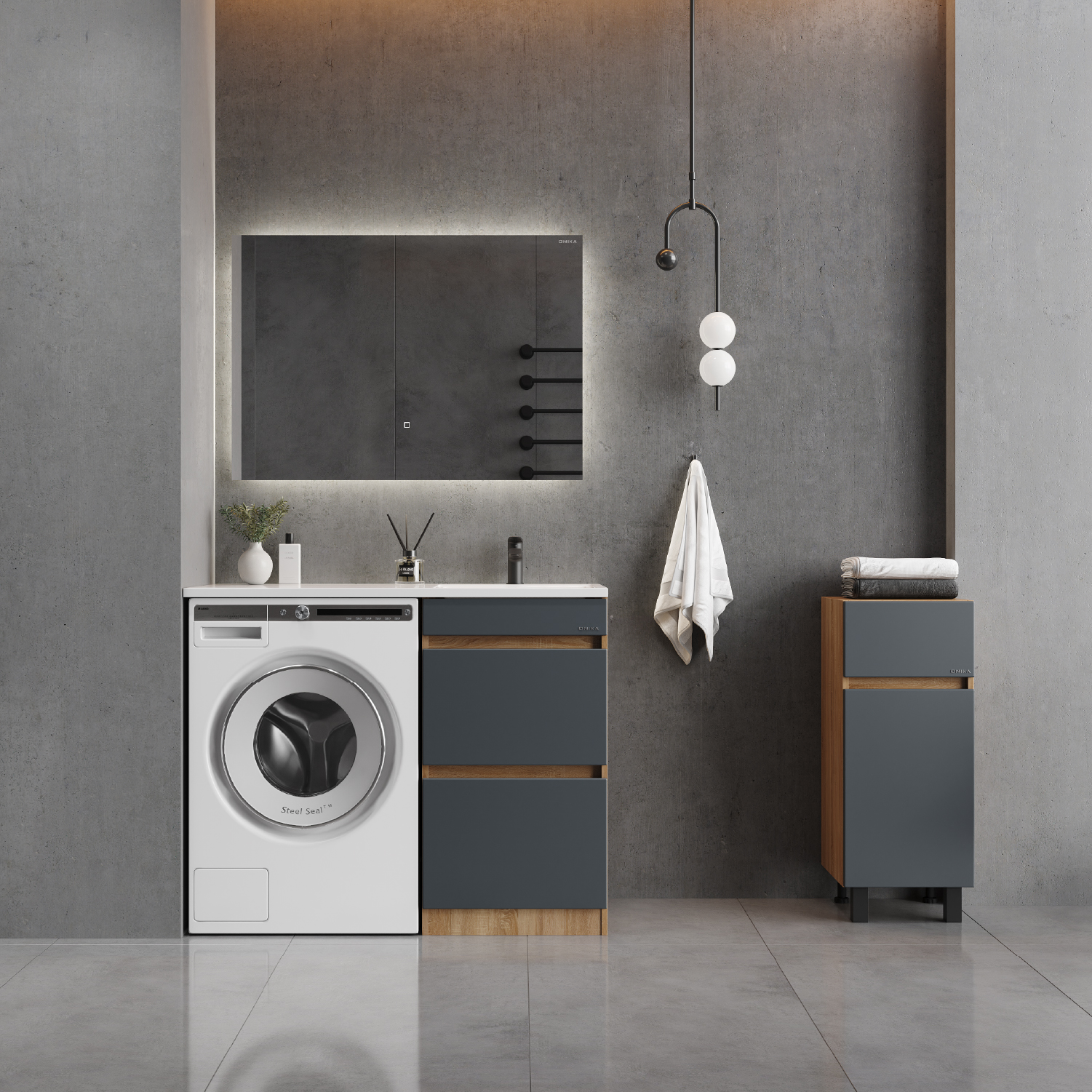 Мебель для ванной Оника Милтон 110, с тумбой 48 см,с ящиками, цвет серый / дуб сонома