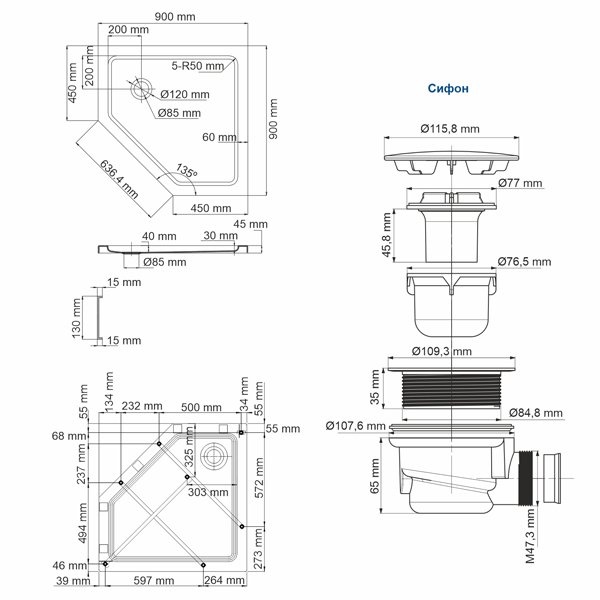 Поддон для душа WasserKRAFT Isen 26T11 90x90, акриловый, цвет белый