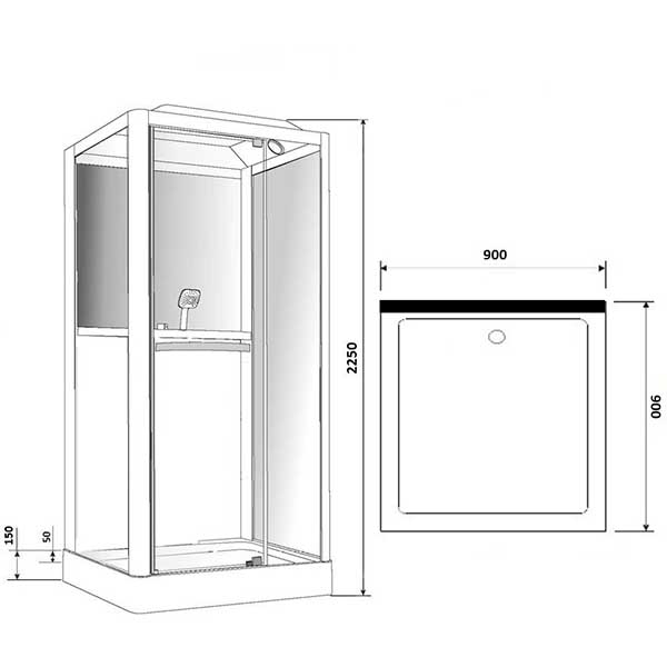 Душевая кабина Grossman GR-221 90x90, стекло прозрачное, профиль черный, с гидромассажем