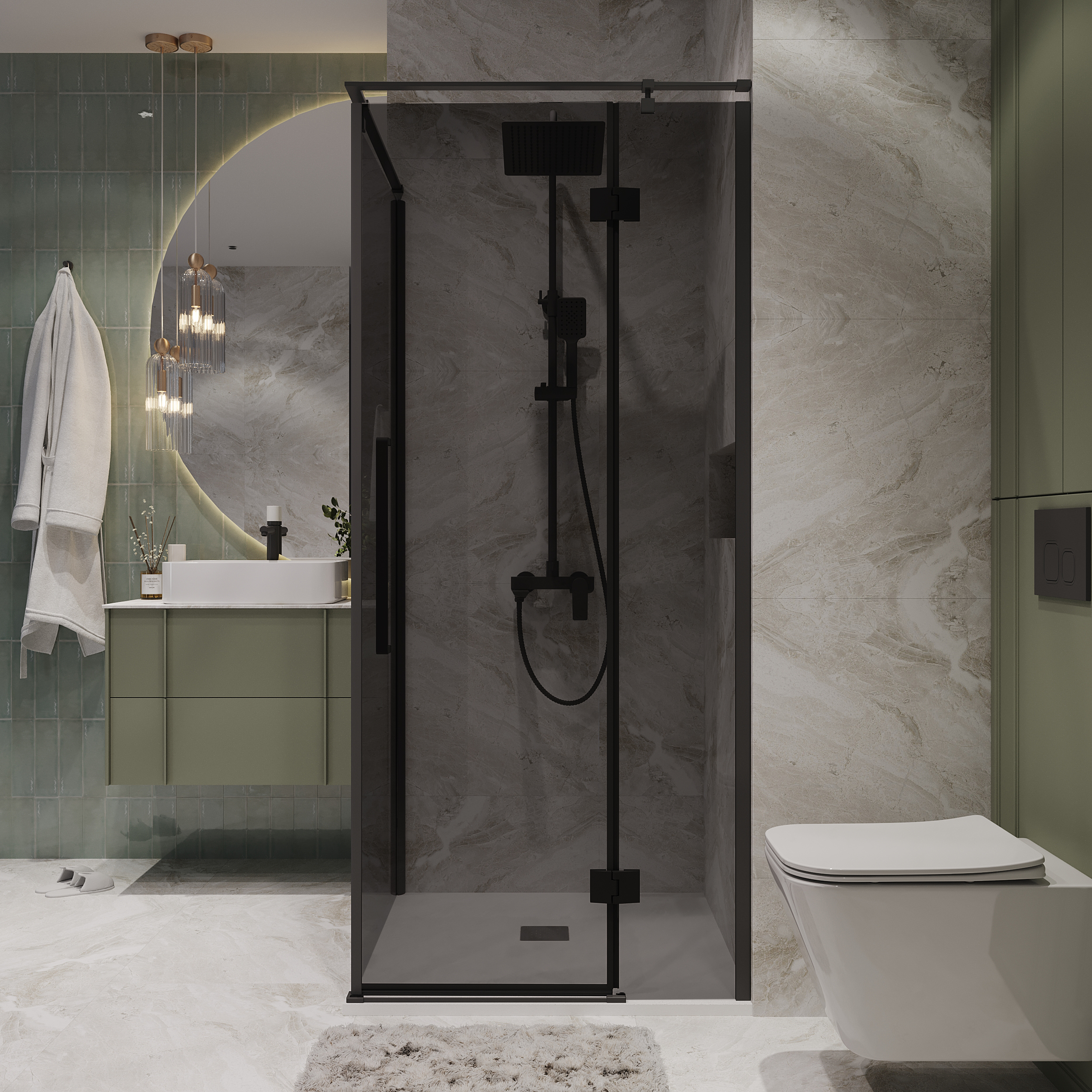 Душевой уголок Niagara Nova NG-2832-34 Black 100x100, стекло тонированное, профиль черный матовый - фото 1