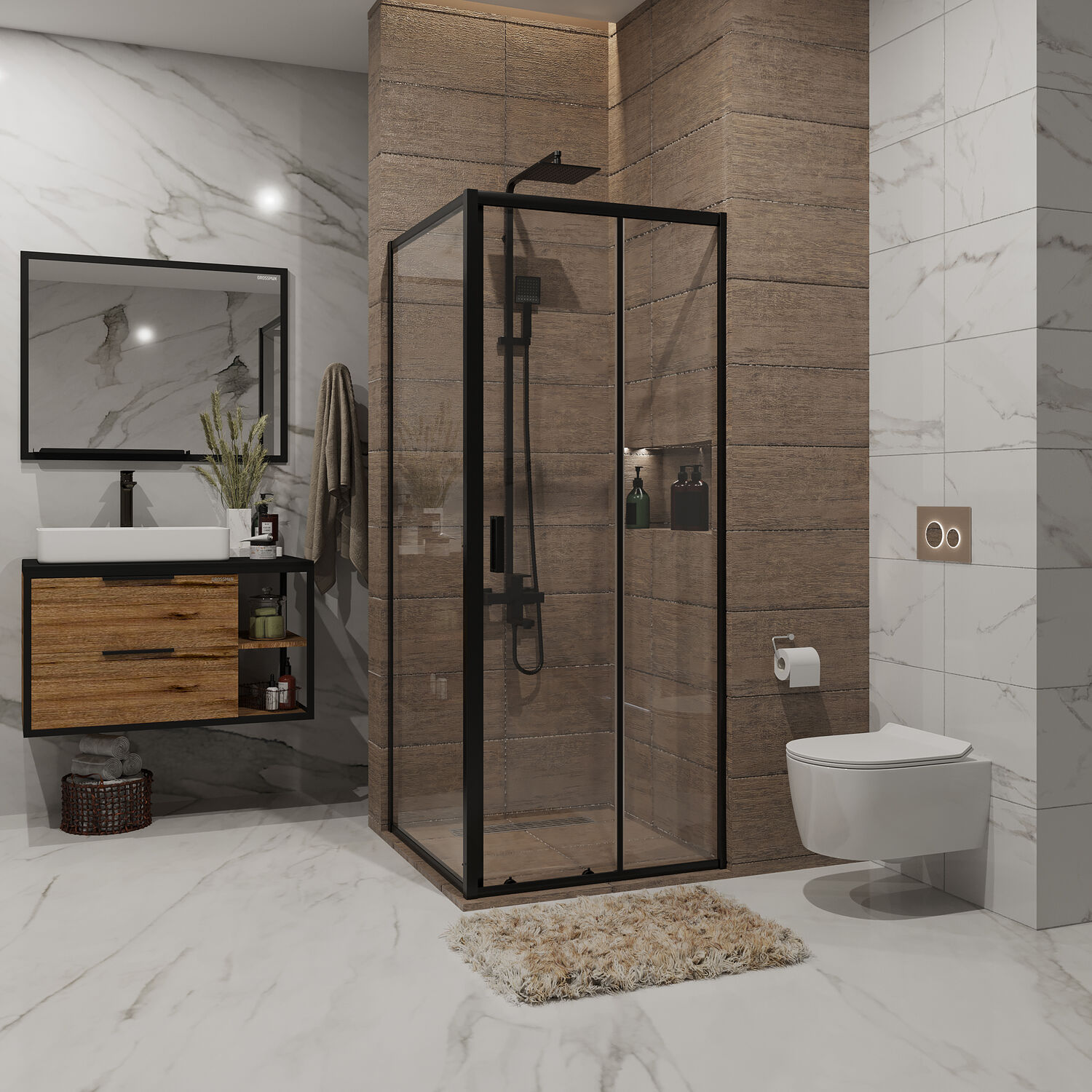 Душевой уголок Niagara Nova NG-82-9AB-A90B 90х90, стекло прозрачное, профиль черный матовый