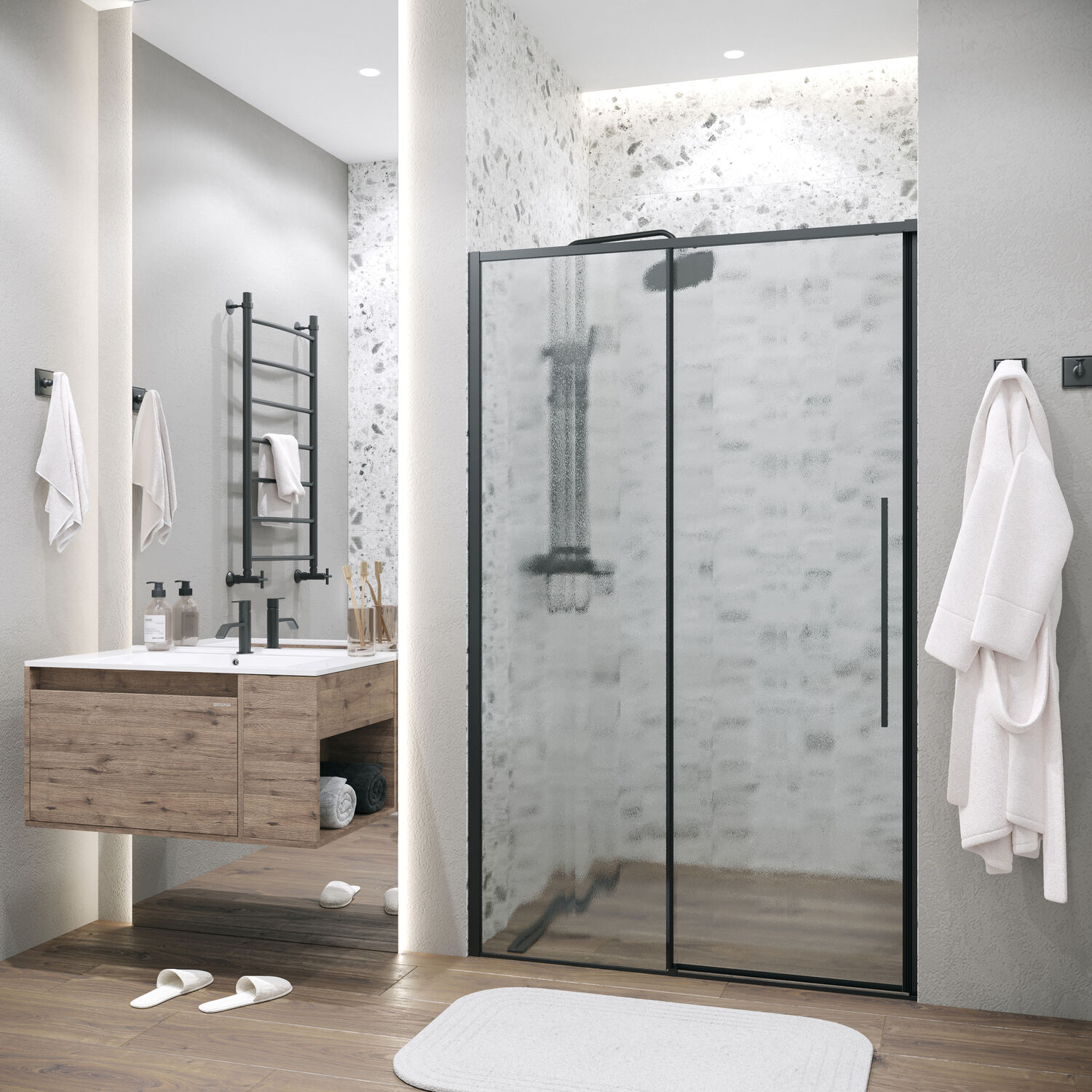 Душевая дверь Grossman Galaxy 110х195, стекло шиншилла, профиль черный матовый - фото 1