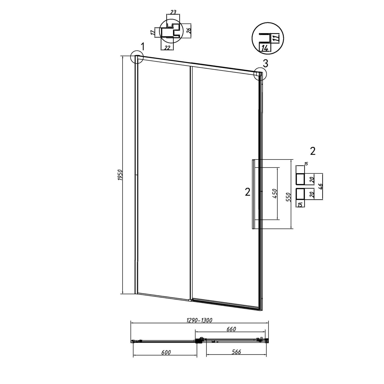 Душевая дверь Grossman Galaxy 100.K33.01.130.32.00 130х195, стекло прозрачное, профиль золото сатин - фото 1