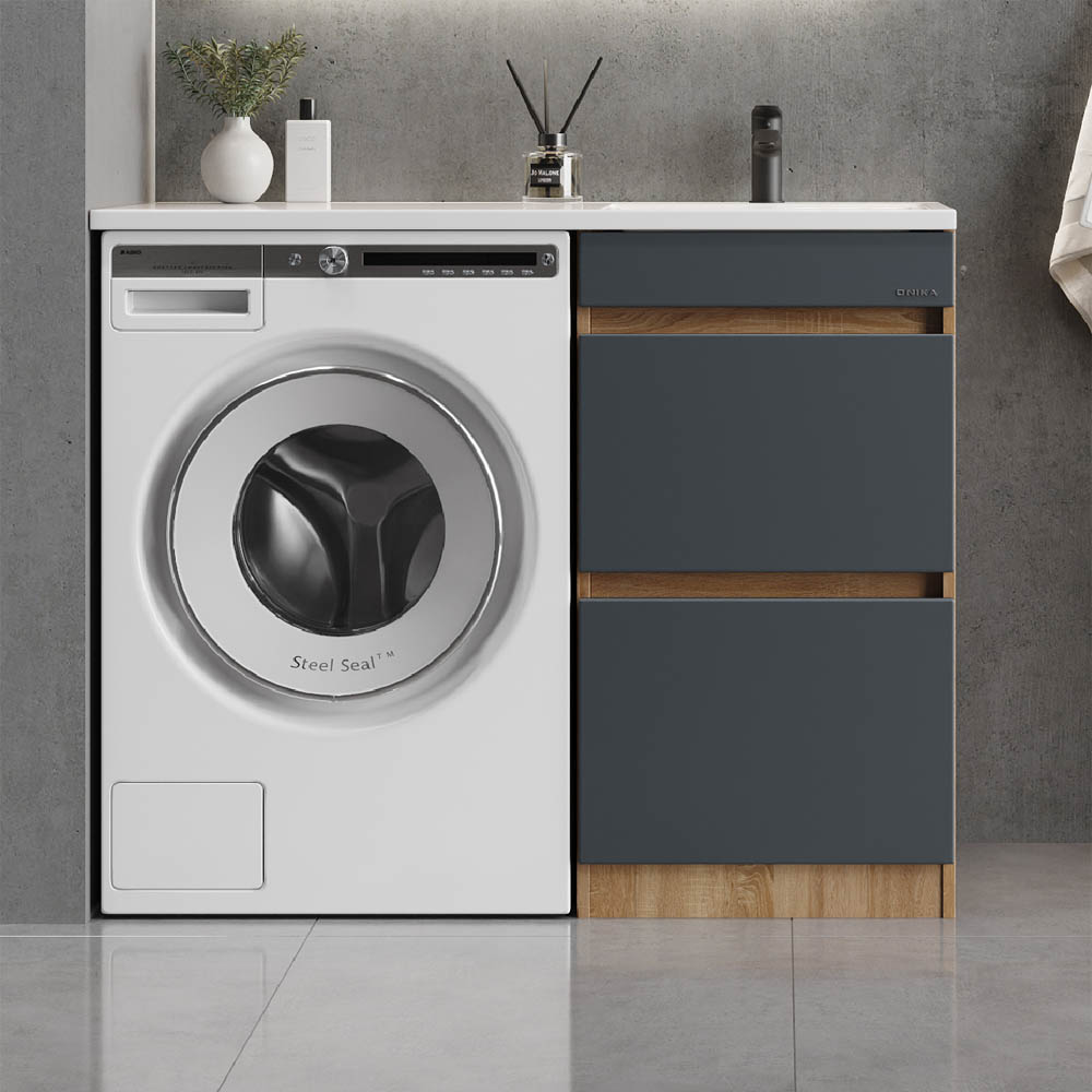 Тумба под раковину Оника Милтон 48, с ящиками, цвет серый / дуб сонома