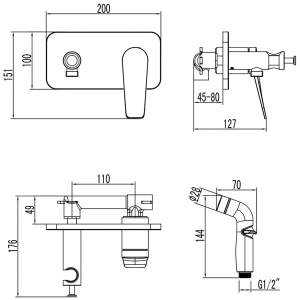 Гигиенический душ Lemark Bronx LM3720BL, со встраиваемым смесителем, цвет черный