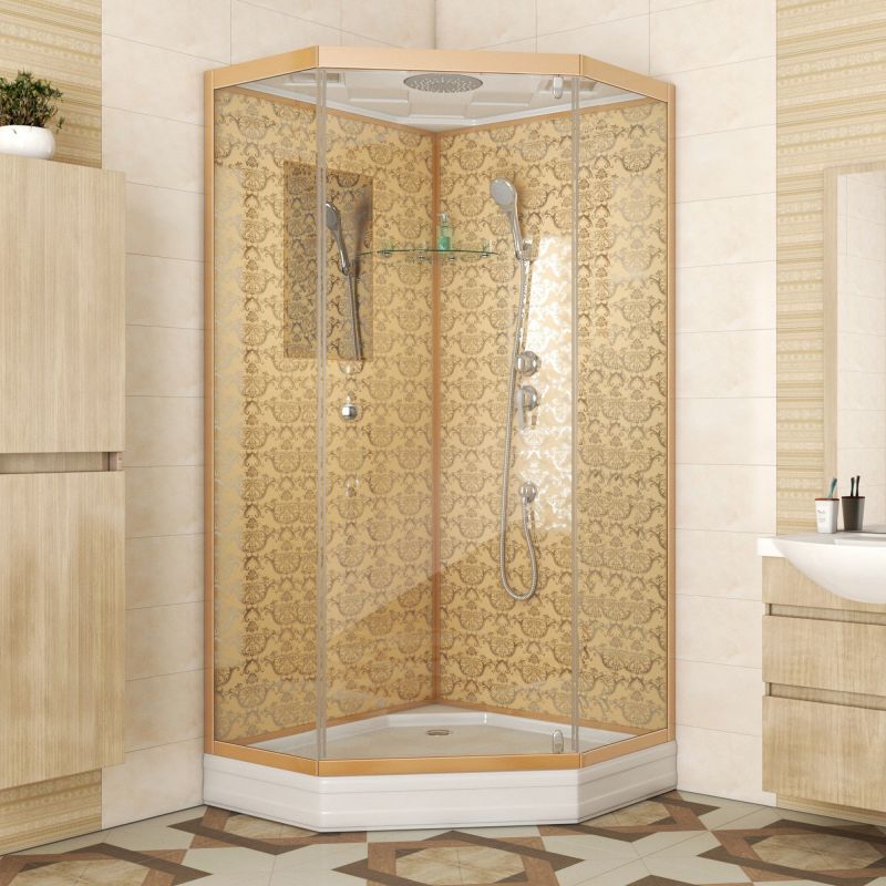 Душевая кабина Niagara Luxe NG-7702DG 100x100, стекло прозрачное, профиль золото, с крышей