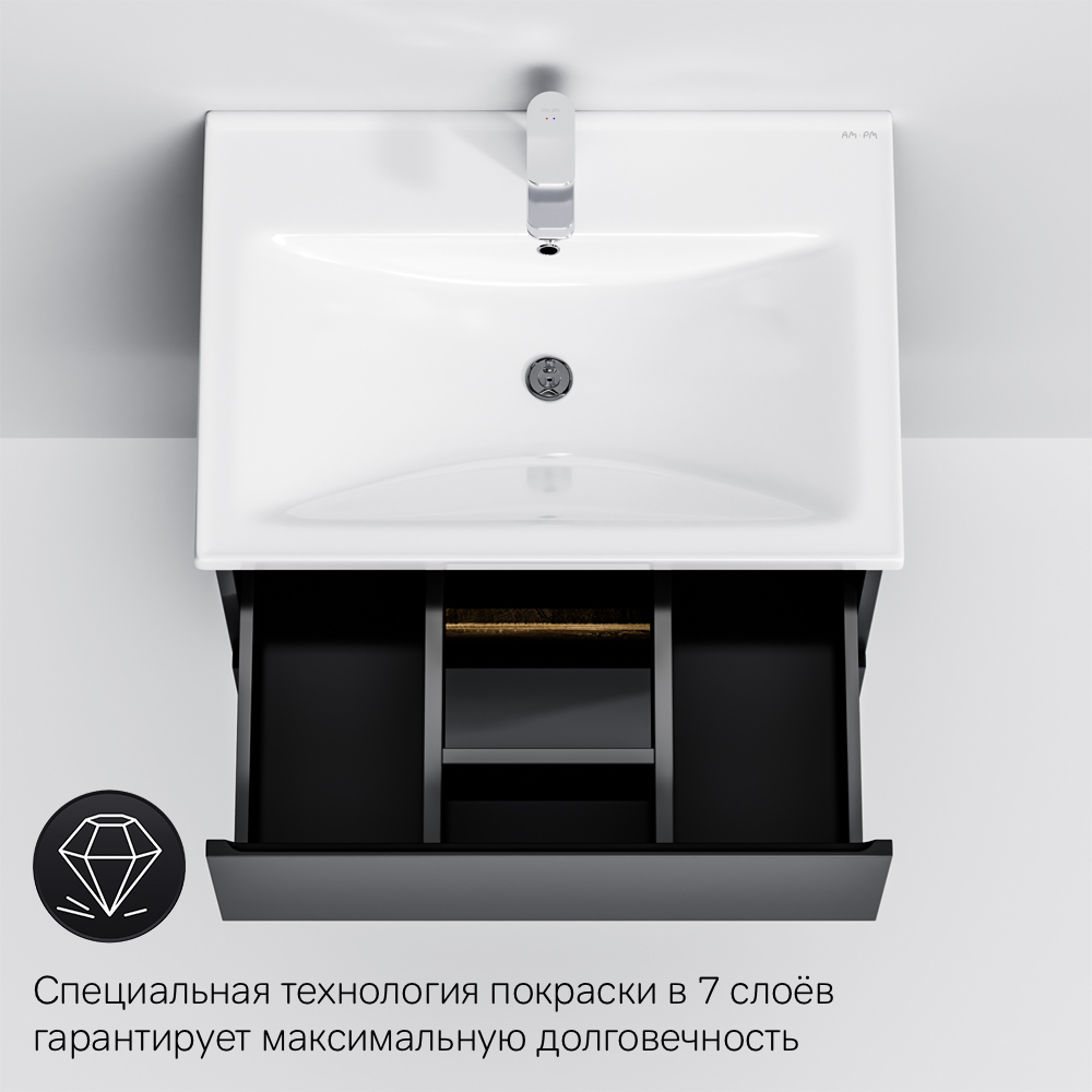 Тумба под раковину AM.PM X-Joy 65 подвесная, цвет черный матовый/дерево