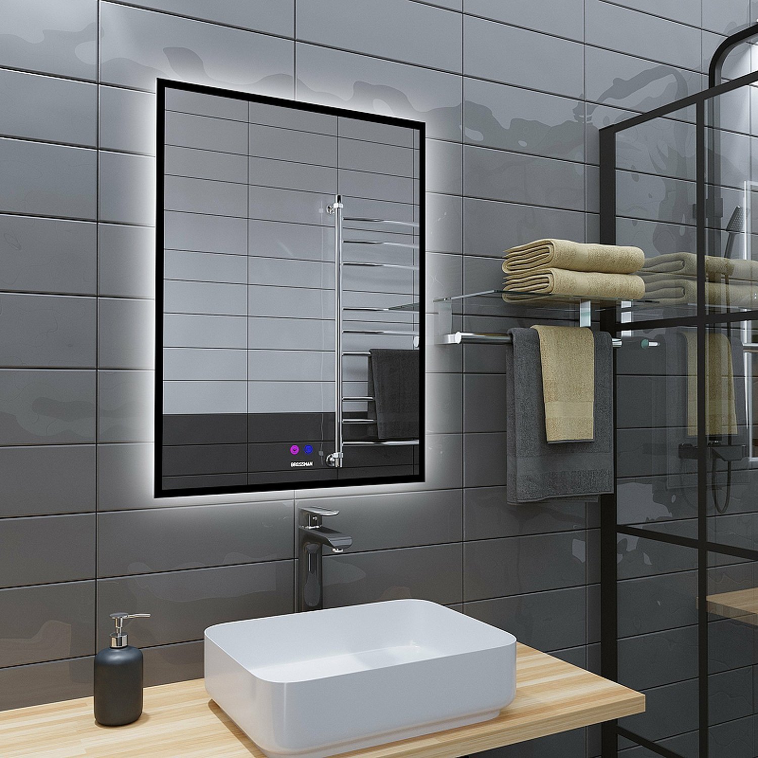 Зеркало Grossman Pragma Norma Black 70x80, с подсветкой, диммером и функцией антизапотевания, цвет черный - фото 1
