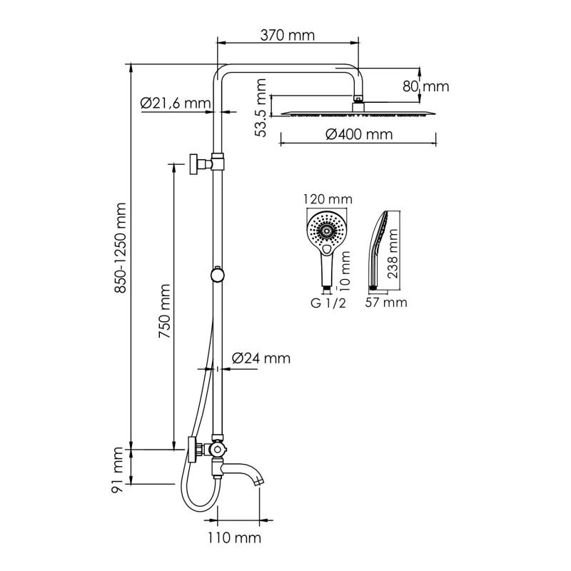 Душевая стойка WasserKRAFT A188.117.101.087.CH Thermo, с верхним душем, термостатическим смесителем, цвет хром - фото 1