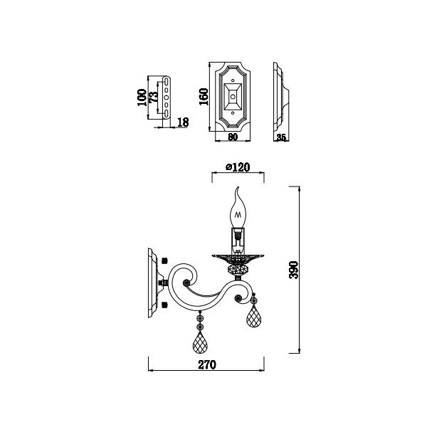 Бра Maytoni Grace RC247-WL-01-R, арматура бронза, 12х27 см - фото 1