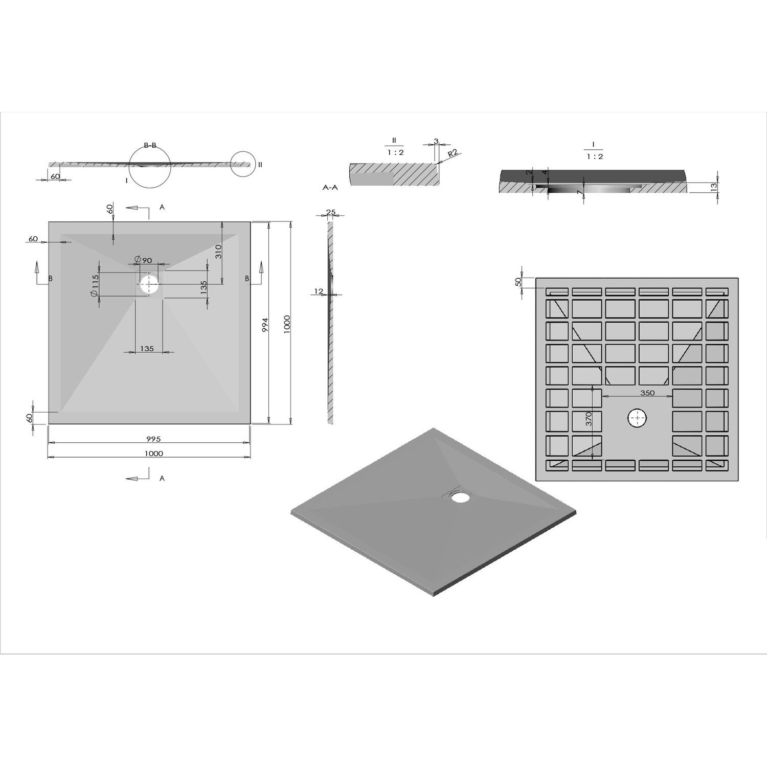 Поддон для душа Vincea VST-4SR1010G 100x100, искусственный камень, цвет серый - фото 1