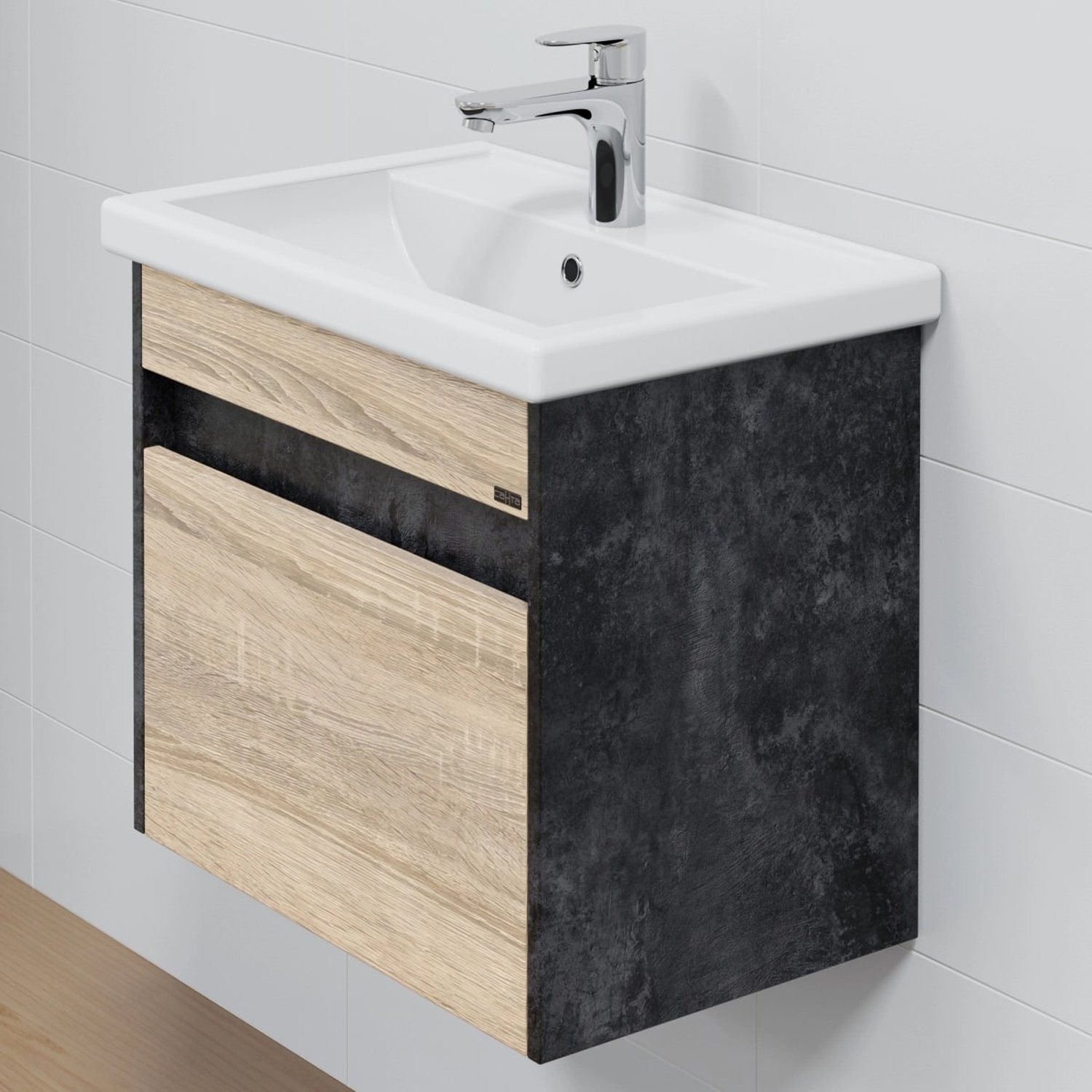 Тумба под раковину Санта Мира 60, цвет черное дерево / янтарное дерево - фото 1