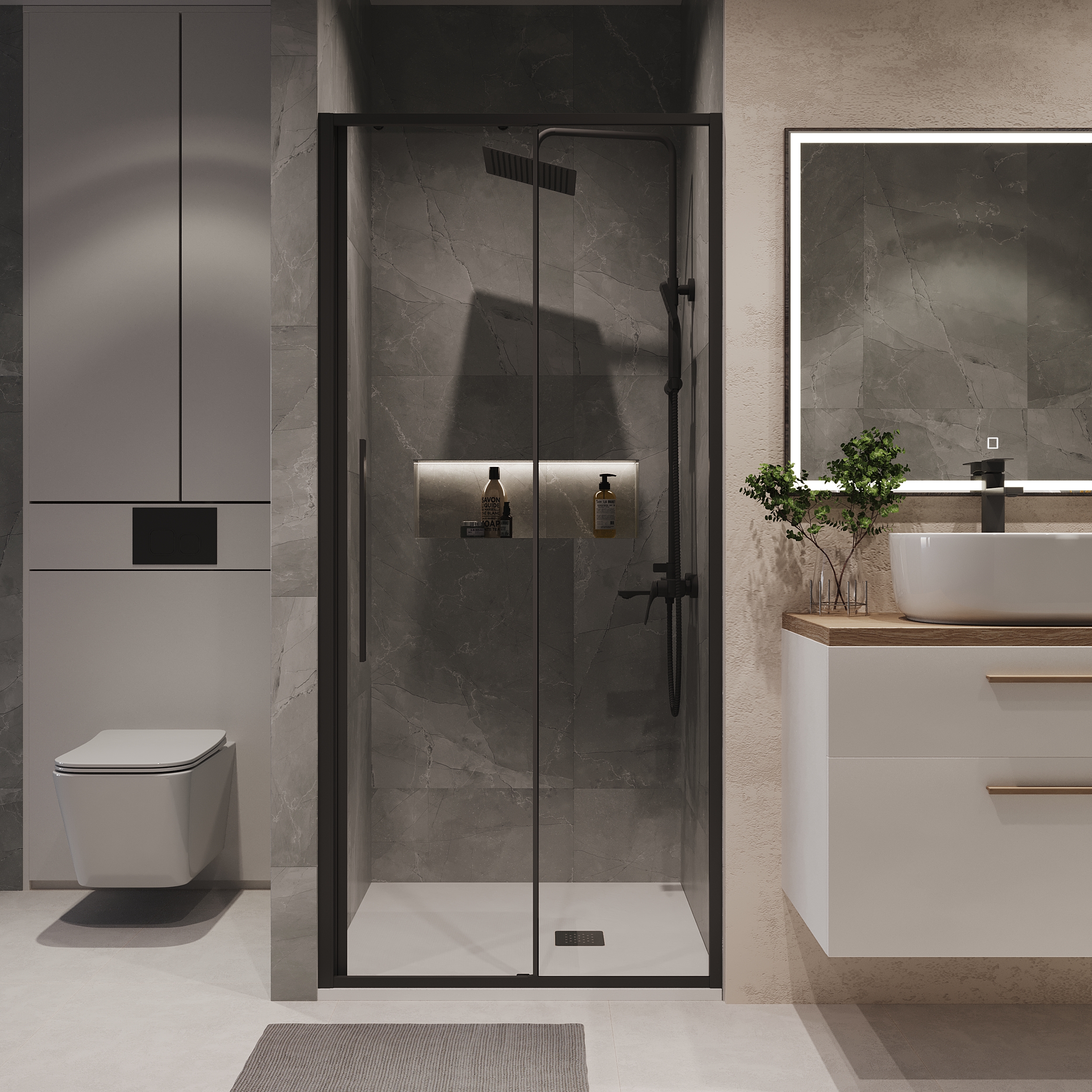 Душевая дверь Niagara Nova NG-84-10AB 100x195, стекло прозрачное, профиль черный матовый - фото 1