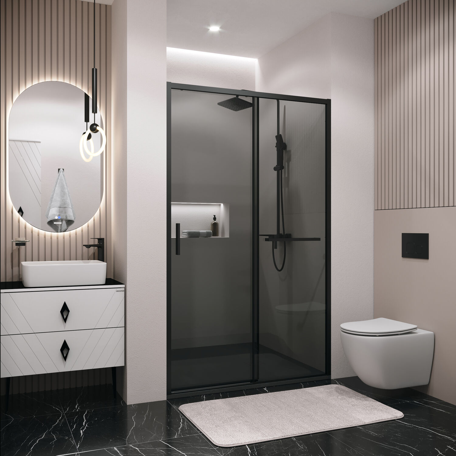 Душевая дверь Grossman Style 100х195, стекло тонированное, профиль черный матовый - фото 1