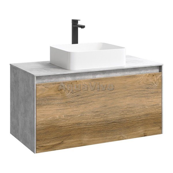Мебель для ванной Aqwella Mobi 100, цвет бетон светлый/дуб балтийский