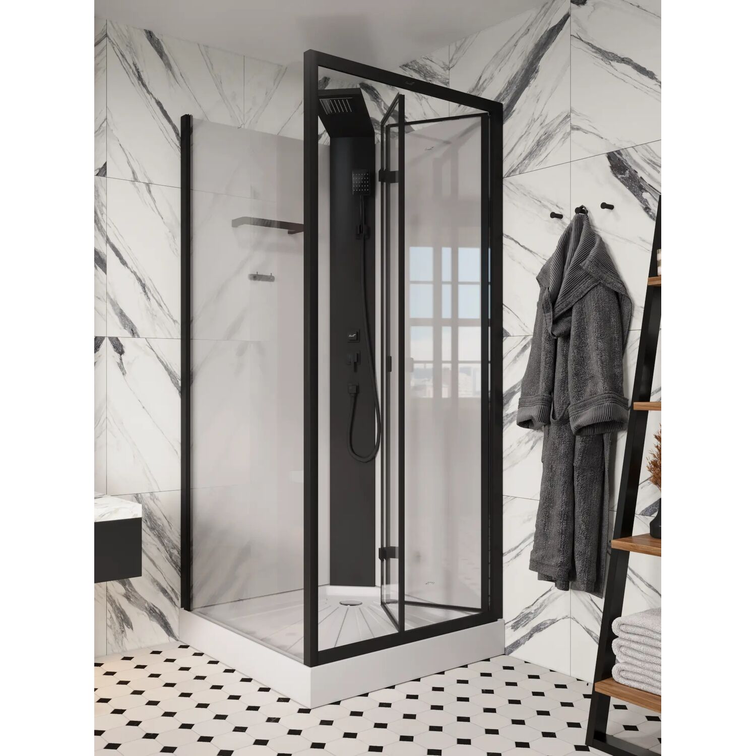 Душевая кабина CeruttiSPA Bella 90B 90x90, стекло прозрачное, профиль черный, без крыши - фото 1