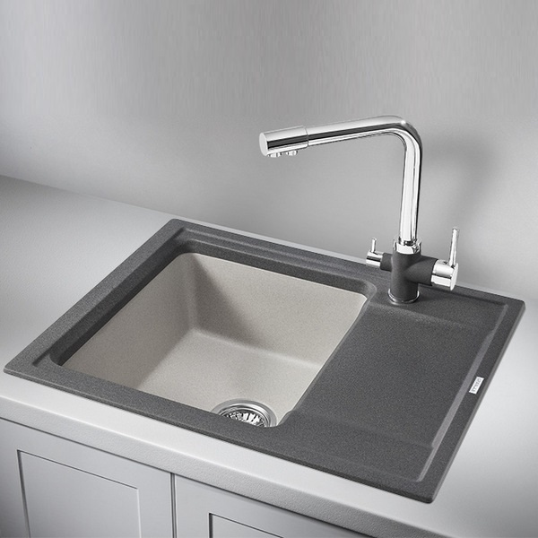 Кухонная мойка Granula HI / 65 BGBT 65x50, с крылом, цвет графит / базальт - фото 1