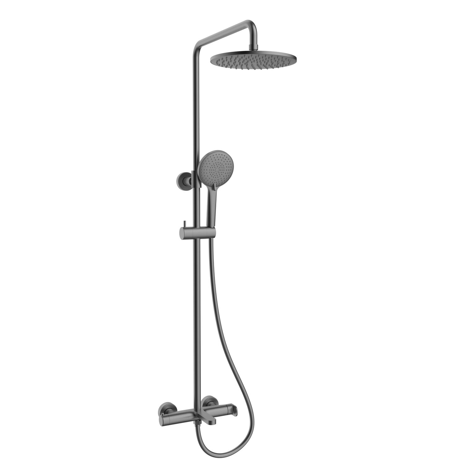 Душевая стойка Vincea Rondo VSFS-1R1GM, с верхним душем, смесителем, цвет вороненая сталь