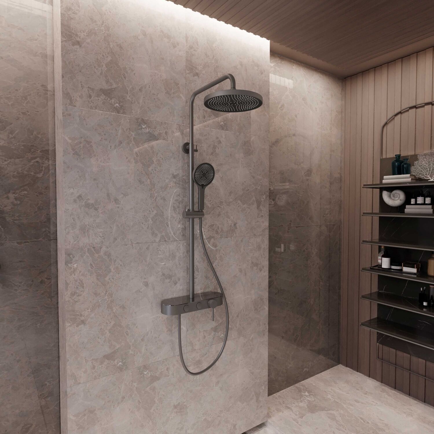 Душевая стойка Vincea VSFS-402GM, с верхним душем, смесителем, цвет вороненая сталь - фото 1