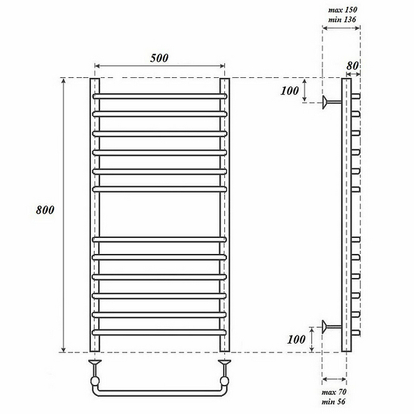 Полотенцесушитель Point П12 50x80 электрический, цвет хром - фото 1