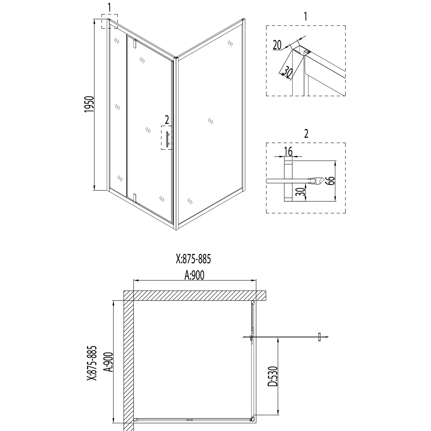 Душевой уголок Niagara Nova NG-6801-08 BLACK 90x90, с поддоном, стекло прозрачное, профиль черный - фото 1