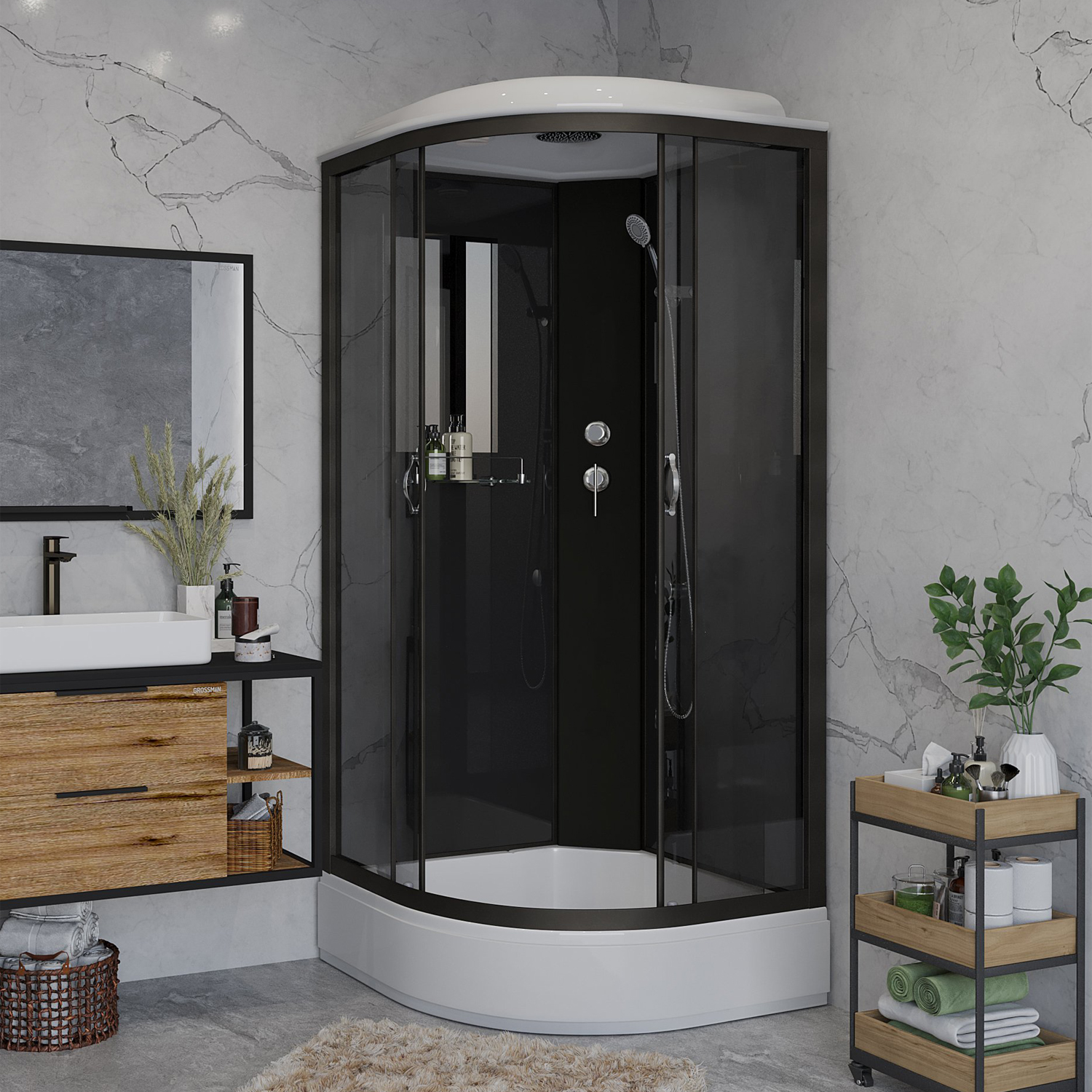 Душевая кабина Niagara Classic NG-6501-14 90х90, стекло тонированное, профиль черный, с крышей