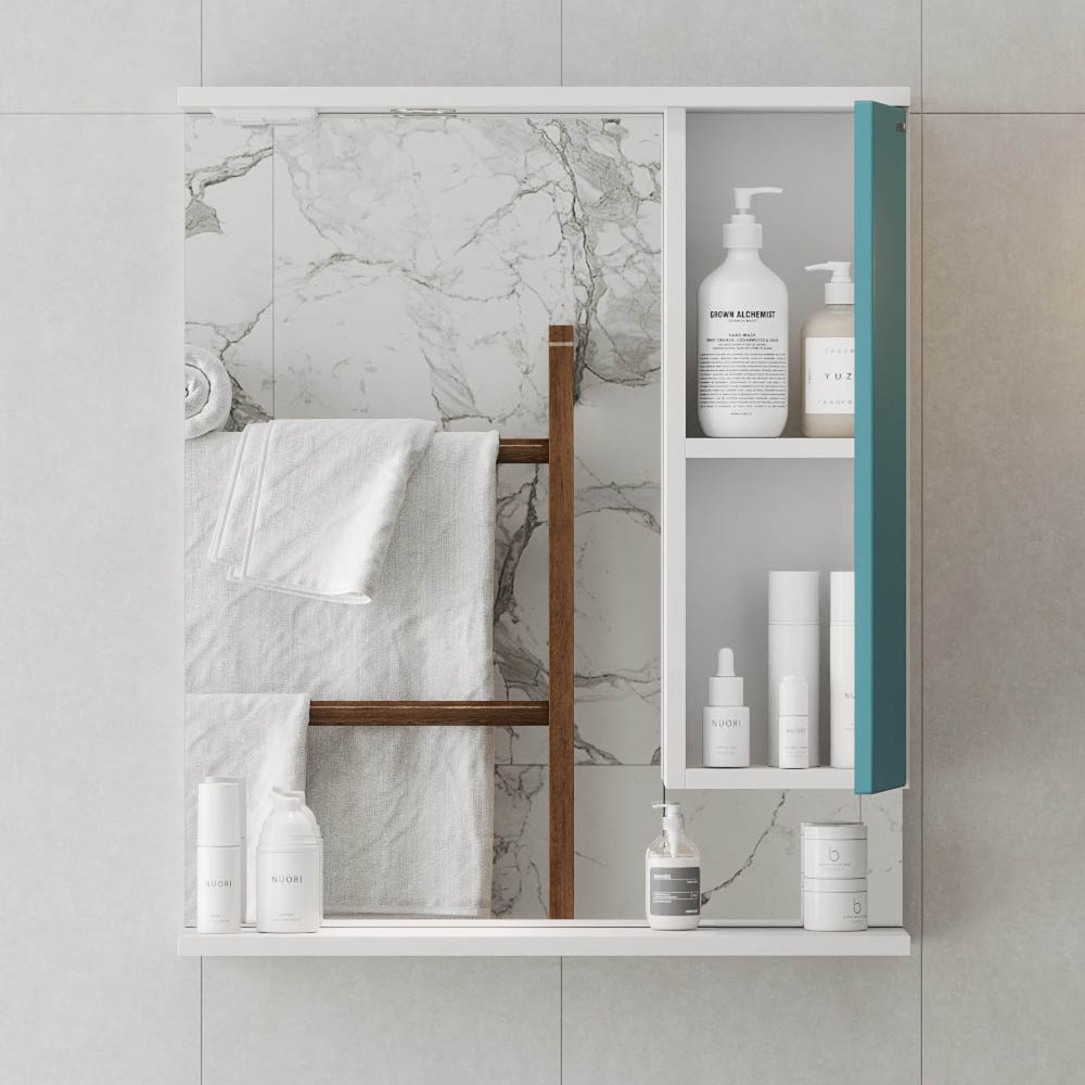 Шкаф-зеркало Оника Марви 60, правый, с подсветкой, цвет белый / бирюза - фото 1