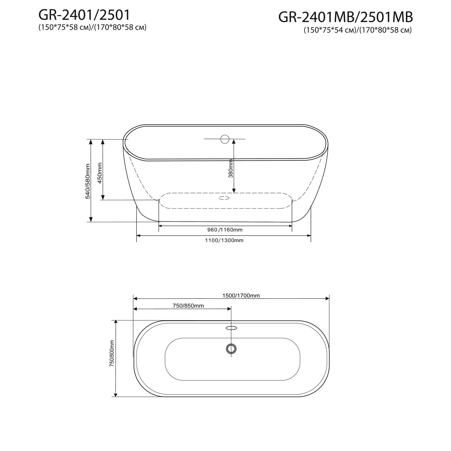 Ванна Grossman Classic GR-2401 150х75, цвет белый глянцевый - фото 1