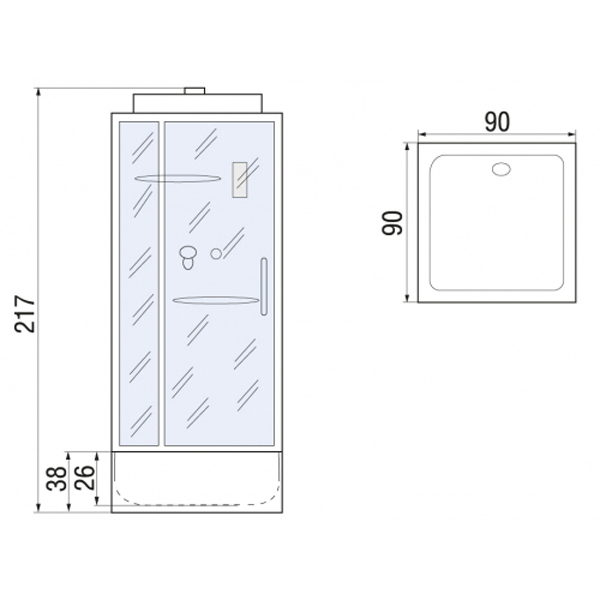Душевая кабина River Tana Б/К 90/38 90x90, стекло прозрачное, профиль белый, без крыши