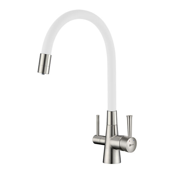 Смеситель Lemark Comfort LM3075BN White для кухни, под фильтр, цвет никель / белый