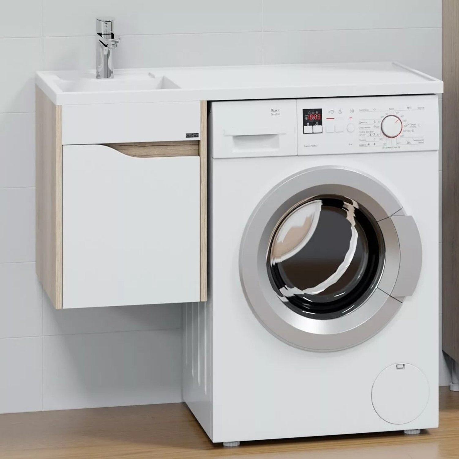 Тумба под раковину Санта Сатурн 38, подвесная, цвет белый / дуб австрийский