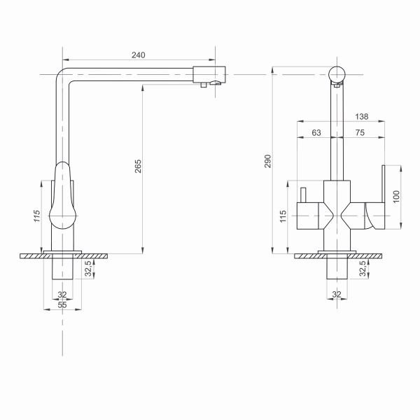 Смеситель Mixline MLSS-03201 для кухни, под фильтр, нержавеющая сталь, цвет серый - фото 1