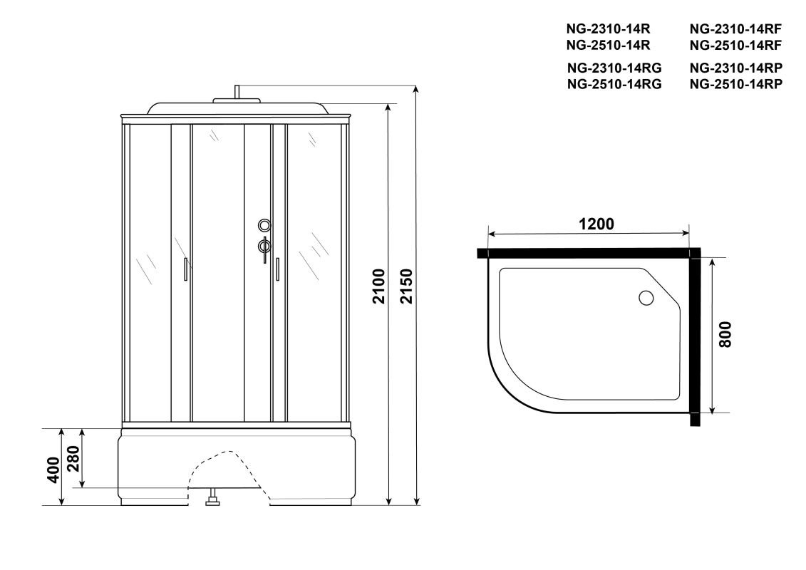 Душевая кабина Niagara Classic NG-2310-14RF 120x80, правая, стекло матовое, профиль серебро, с крышей, с гидромассажем, с пультом управления - фото 1