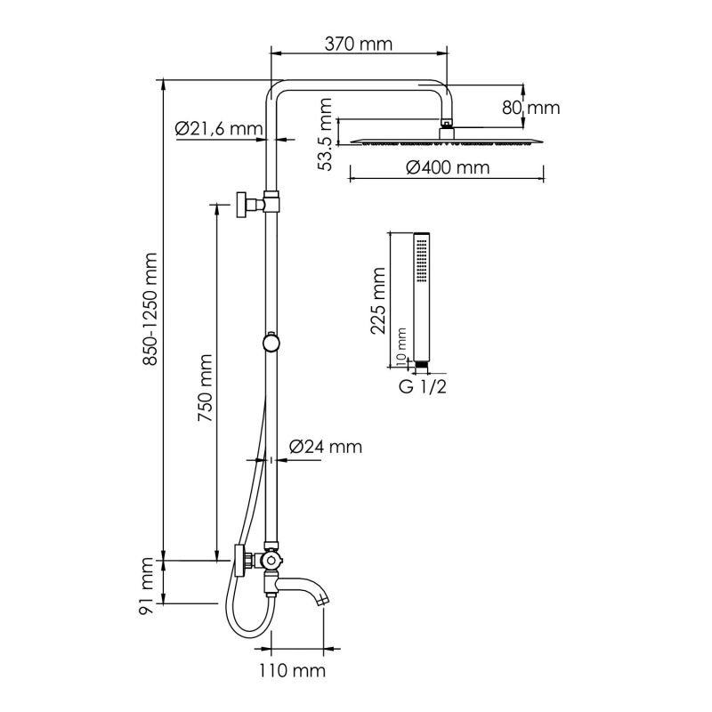 Душевая стойка WasserKRAFT A188.117.137.087.CH Thermo, с верхним душем, термостатическим смесителем, цвет хром - фото 1