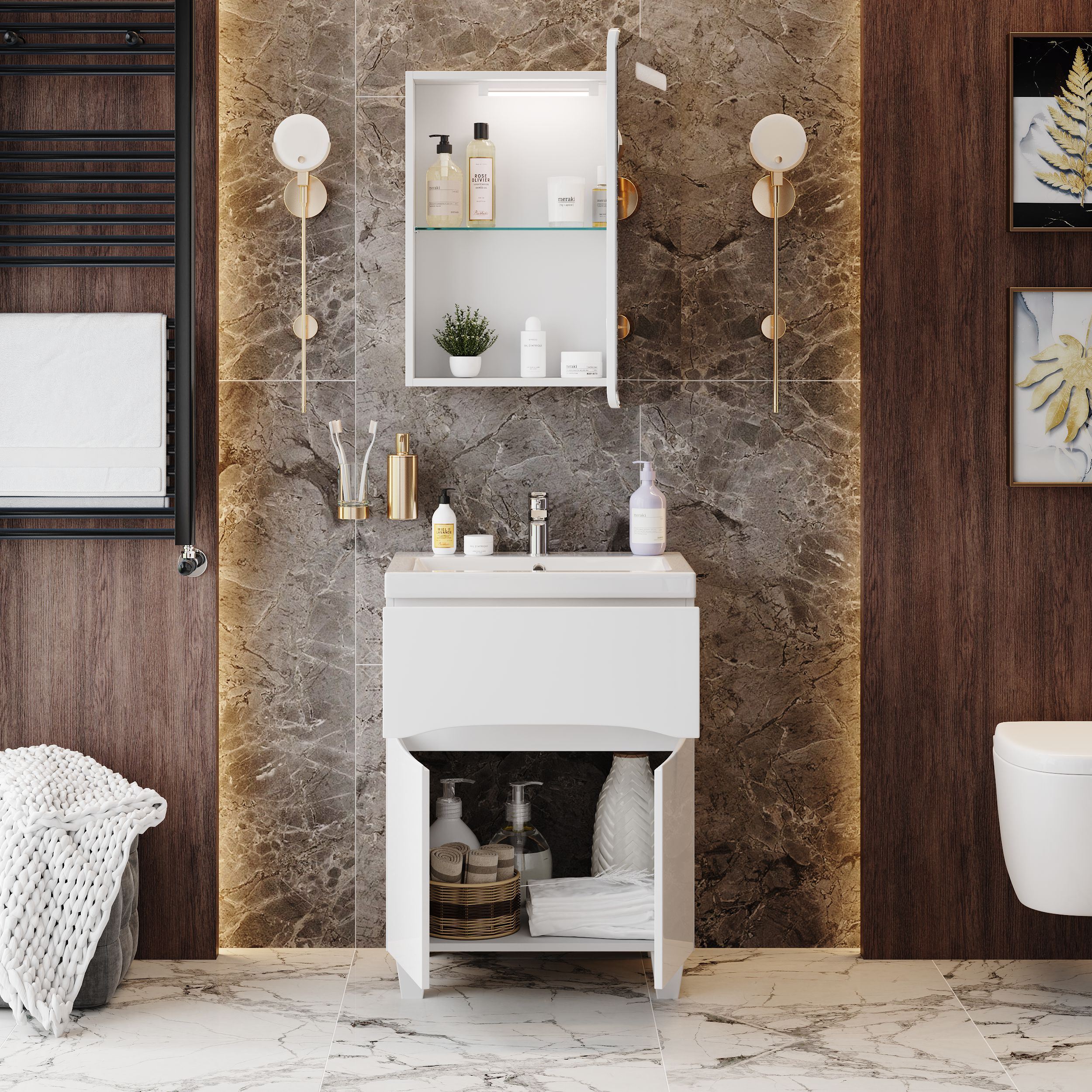 Мебель для ванной Оника Стрим 60, напольная, цвет белый - фото 1