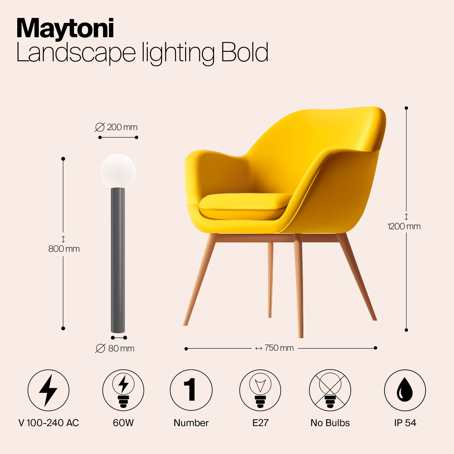 Ландшафтный светильник Maytoni Bold O598FL-01GR, арматура серая    - фото 1