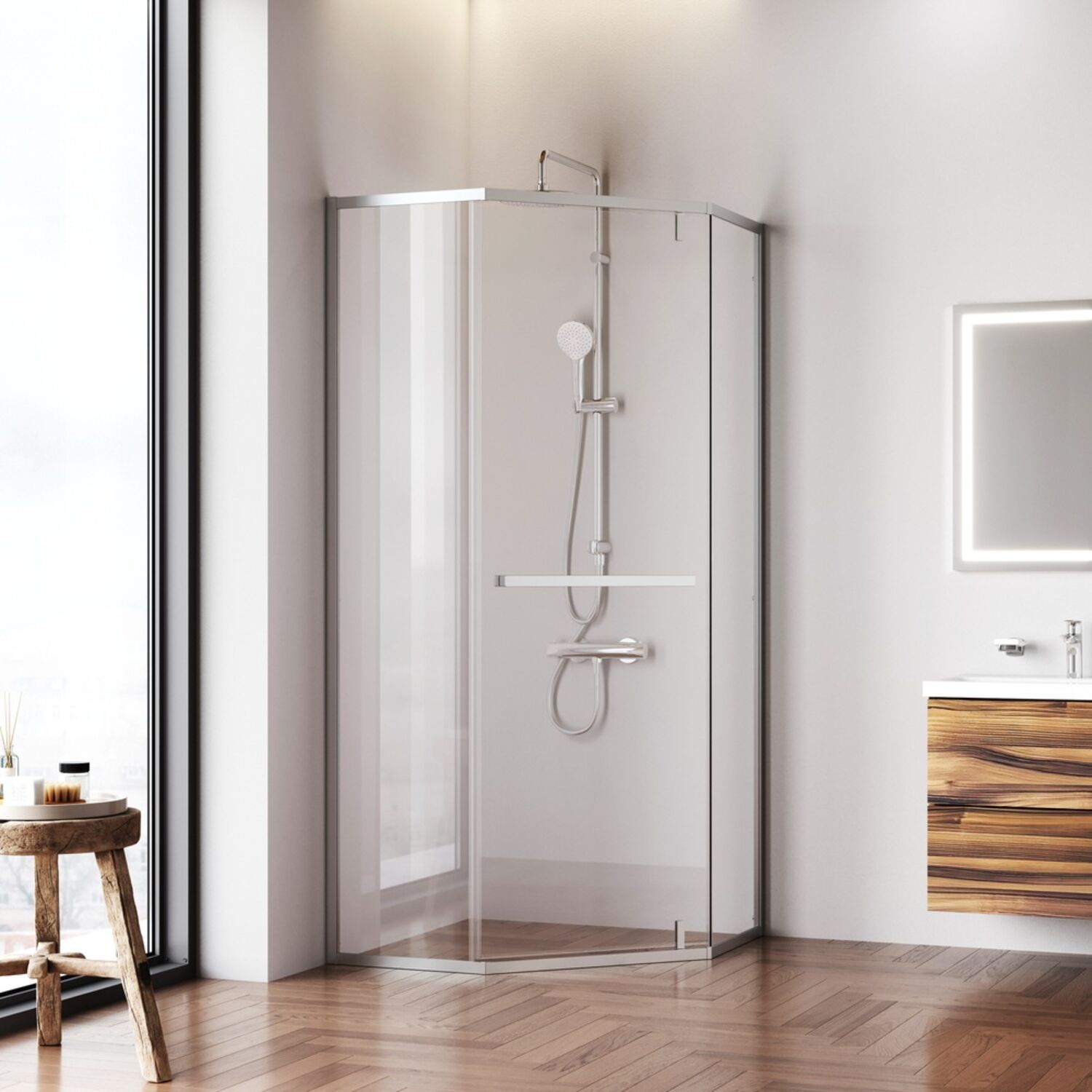 Душевой уголок AM.PM Gem 90x90, без поддона, стекло прозрачное, профиль хром матовый