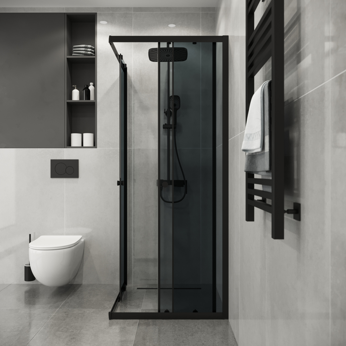 Душевой уголок Niagara Eco NG-1010-14QT 100х100, стекло тонированное, профиль черный матовый - фото 1