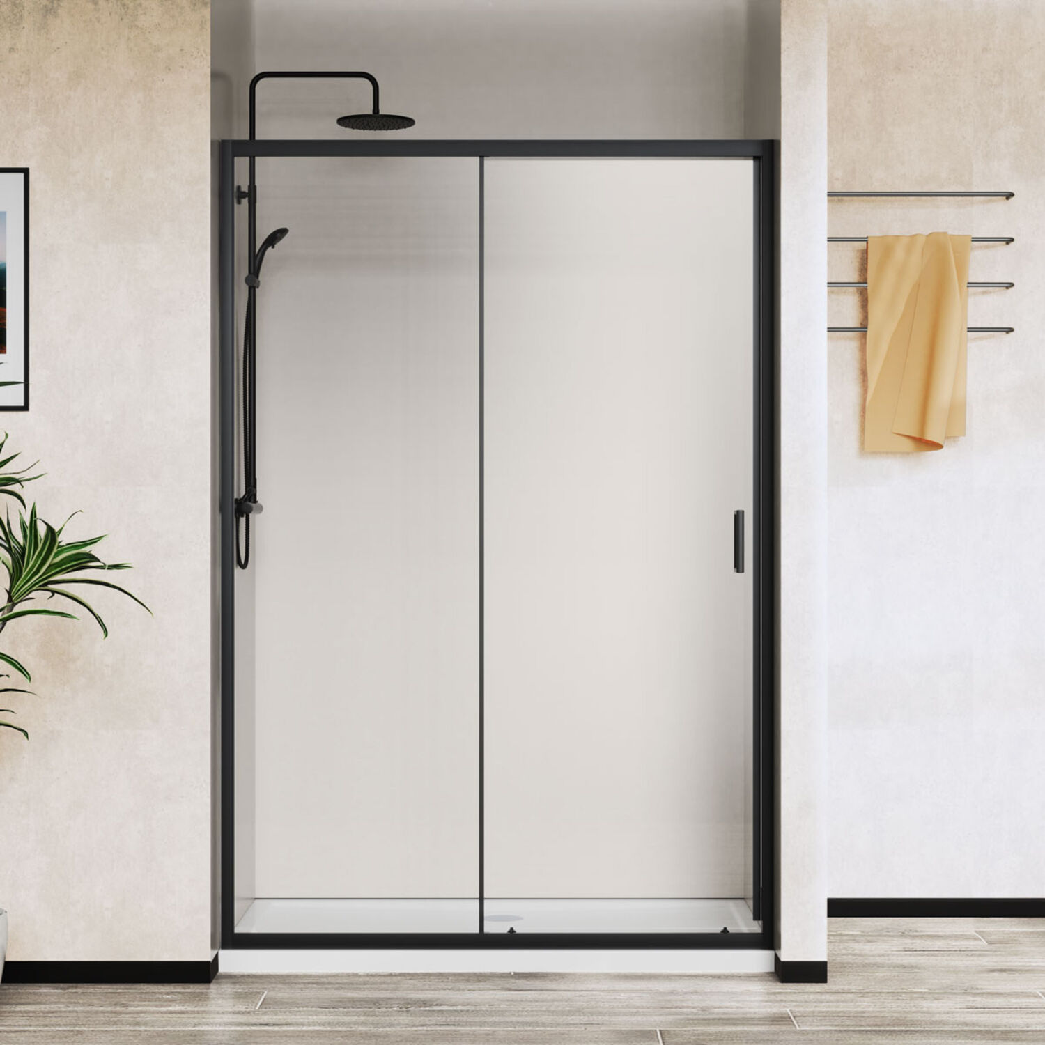 Душевая дверь Vincea City VDS-5CT 150x195, стекло прозрачное, профиль черный