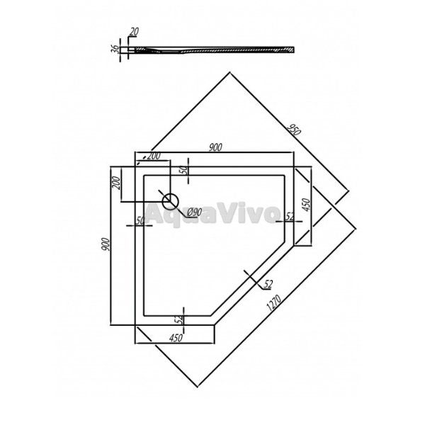 Поддон для душа Акватон Калифорния 90х90 пятиугольный - фото 1