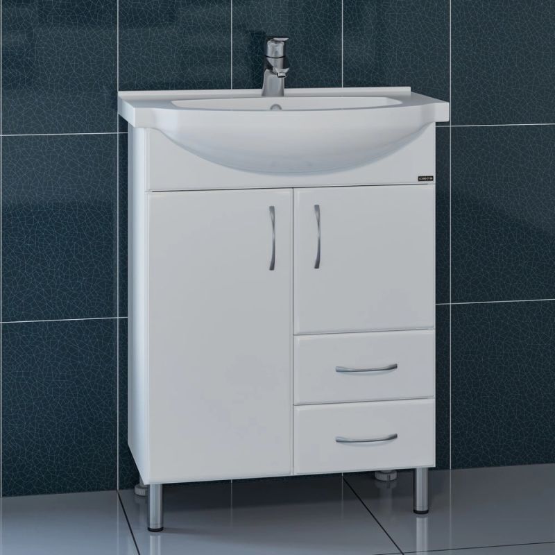 Тумба под раковину Санта Элеганс 65 напольная, с ящиками, цвет белый