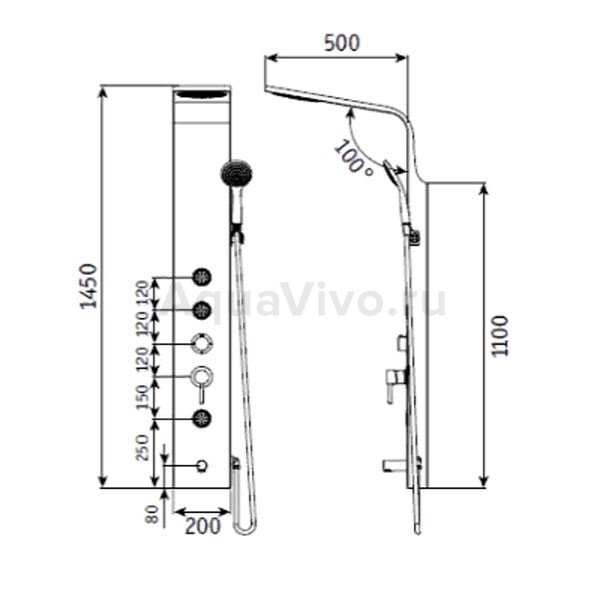 Душевая панель RGW Shower Panels SP-05B, с изливом и гидромассажем, цвет черный - фото 1