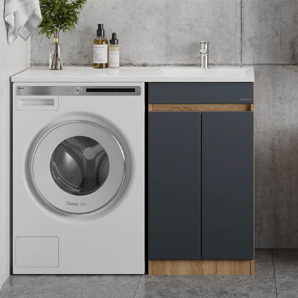 Тумба под раковину Оника Милтон Нова 58, с дверцами, цвет серый / дуб сонома