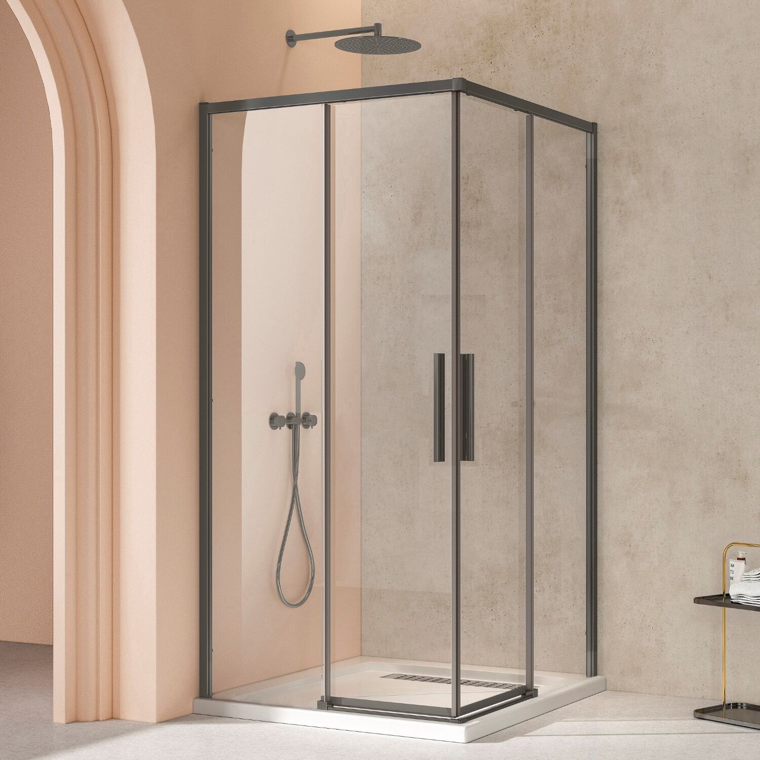 Душевой уголок Vincea Slim VSS-4SL 90x90, стекло прозрачное, профиль вороненая сталь