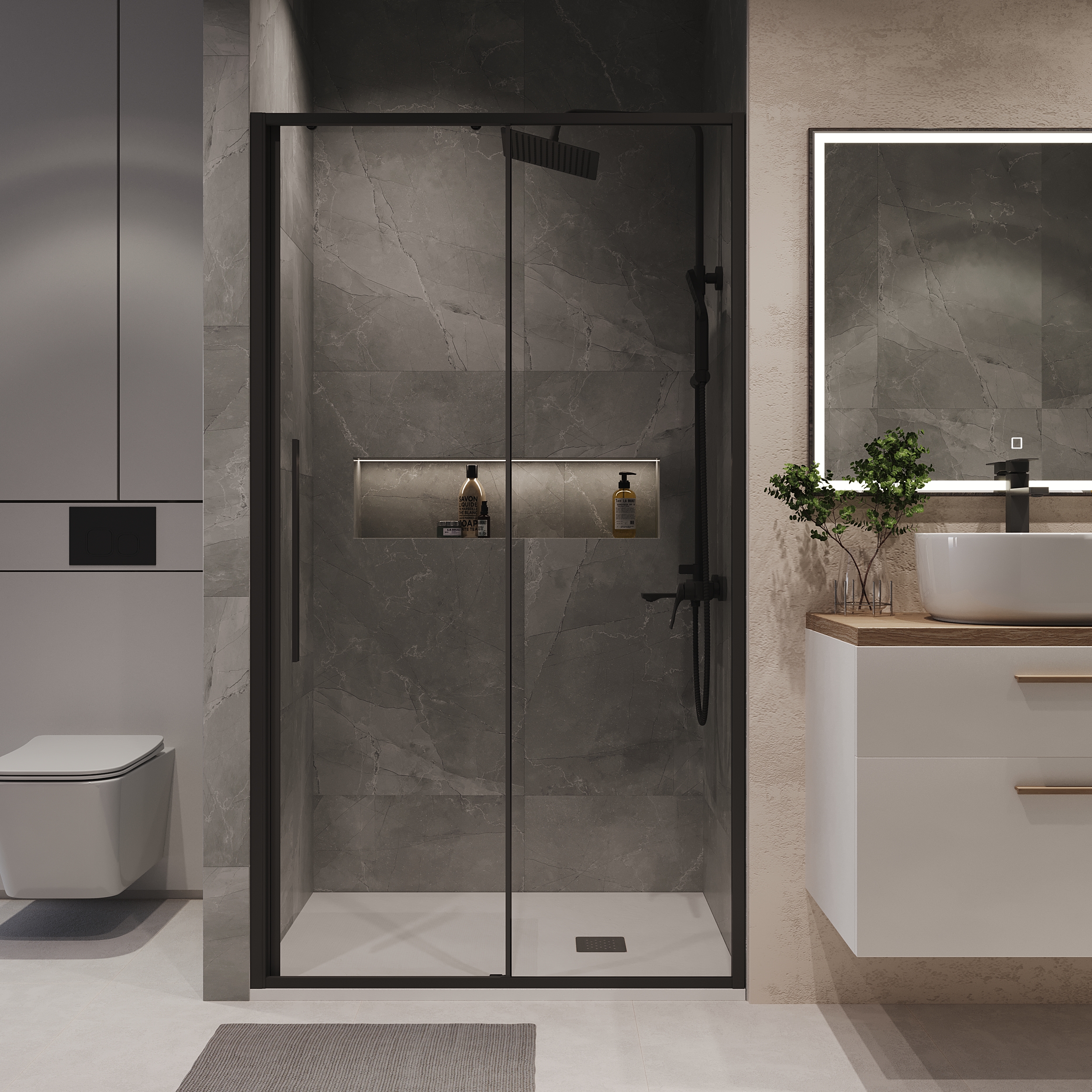 Душевая дверь Niagara Nova NG-84-12AB 120x195, стекло прозрачное, профиль черный матовый - фото 1