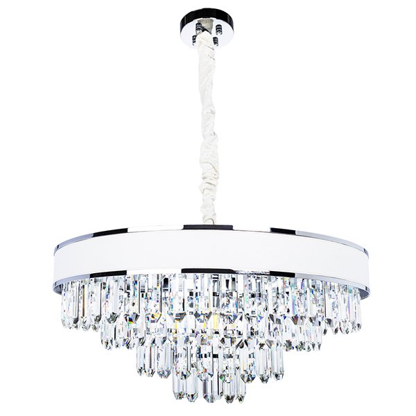 Подвесная люстра Arte Lamp Diadem A1002LM-8CC, арматура хром / прозрачная, плафон кожа белая, 60х60 см