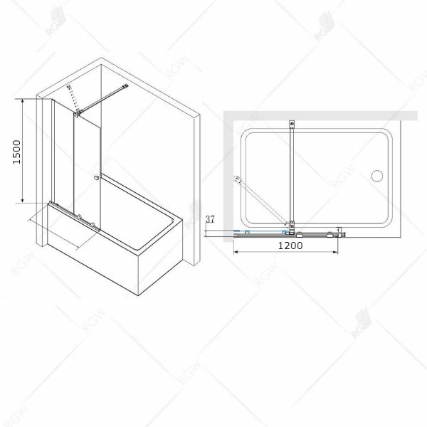 Шторка на ванну RGW Screens SC-46 120, стекло прозрачное, профиль хром - фото 1