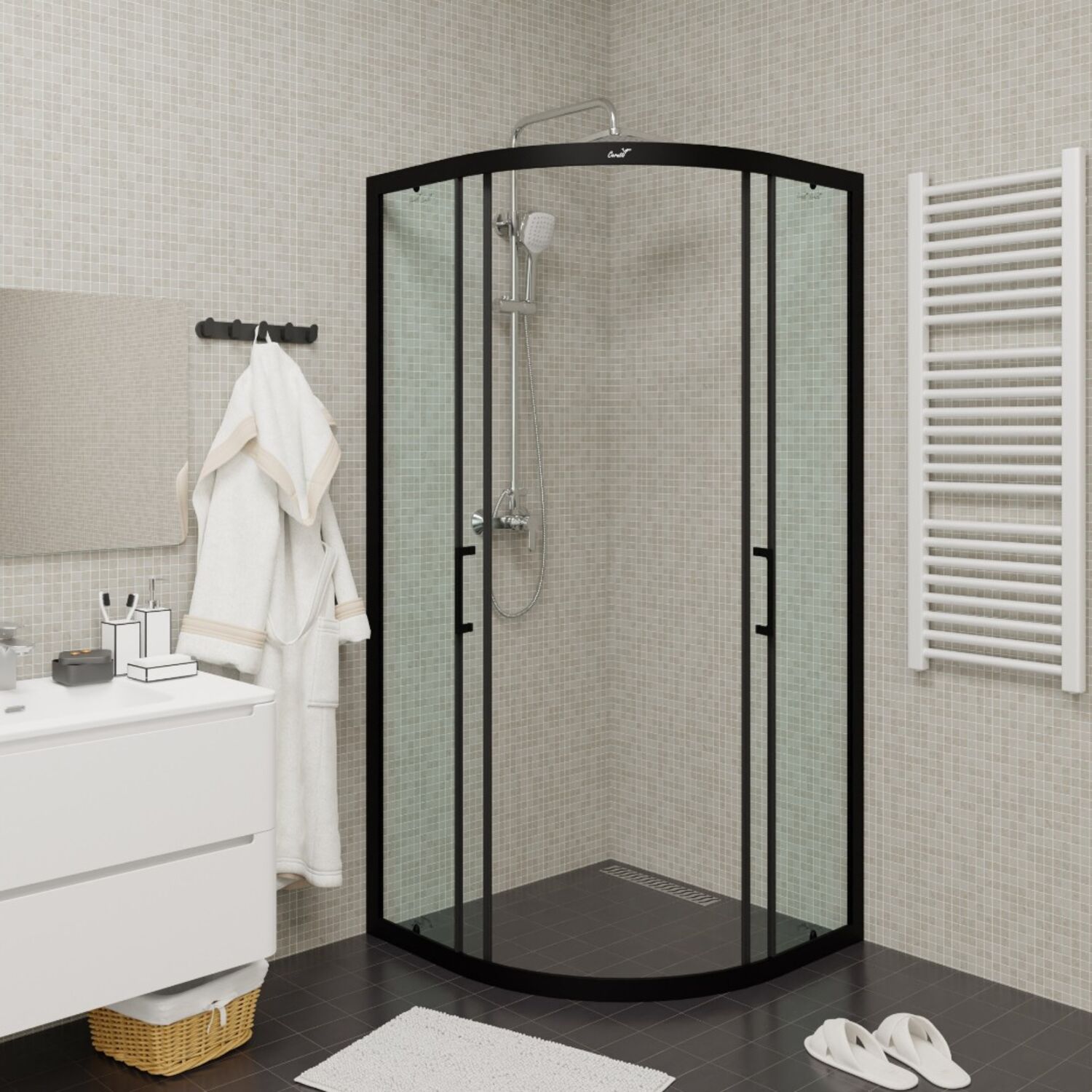Душевой уголок CeruttiSPA Viva 90B N 90x90, стекло прозрачное, профиль черный - фото 1